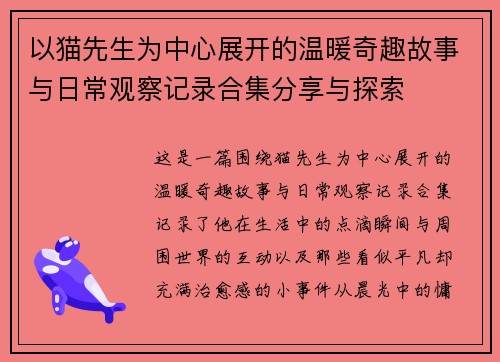 以猫先生为中心展开的温暖奇趣故事与日常观察记录合集分享与探索
